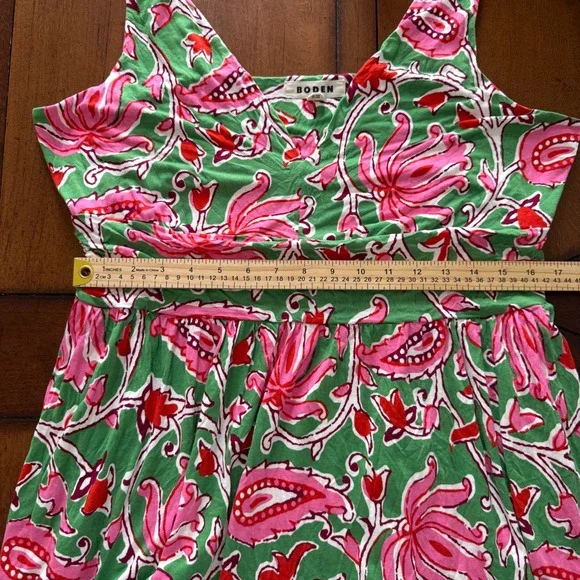 Boden Green Pink Floral Paisley Jersey V-Neck Maxi Dress US 16-18R Sleeveless - Picture 6 of 8